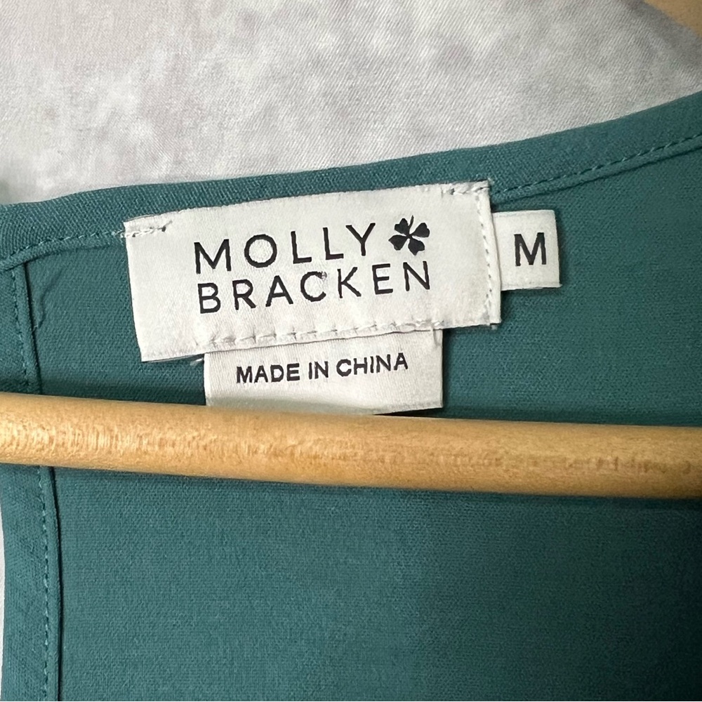 Molly Bracken Teal Ruffle Sleeve Keyhole Back Blouse - MED - Picture 11 of 14